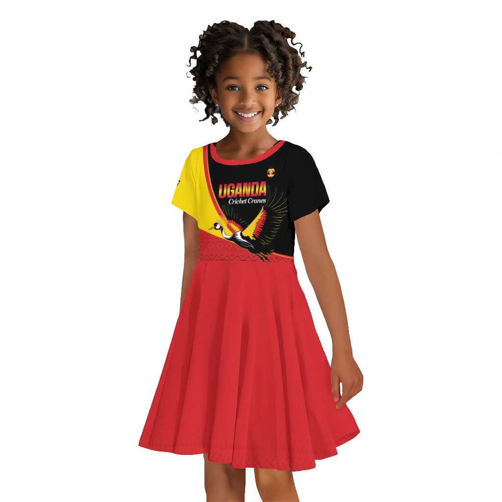 Afro Cricket Uganda Custom Kid Short Sleeve Dress Go Cranes African Pattern - African Pride
