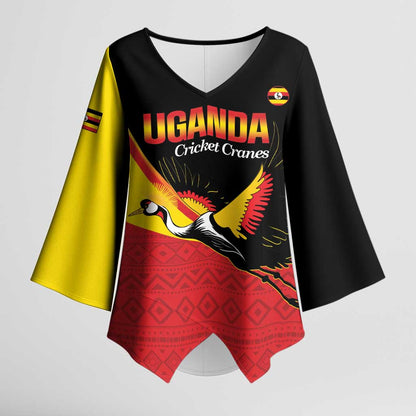 Custom Uganda Cricket Kimono Sleeve Blouse Go Cranes African Pattern
