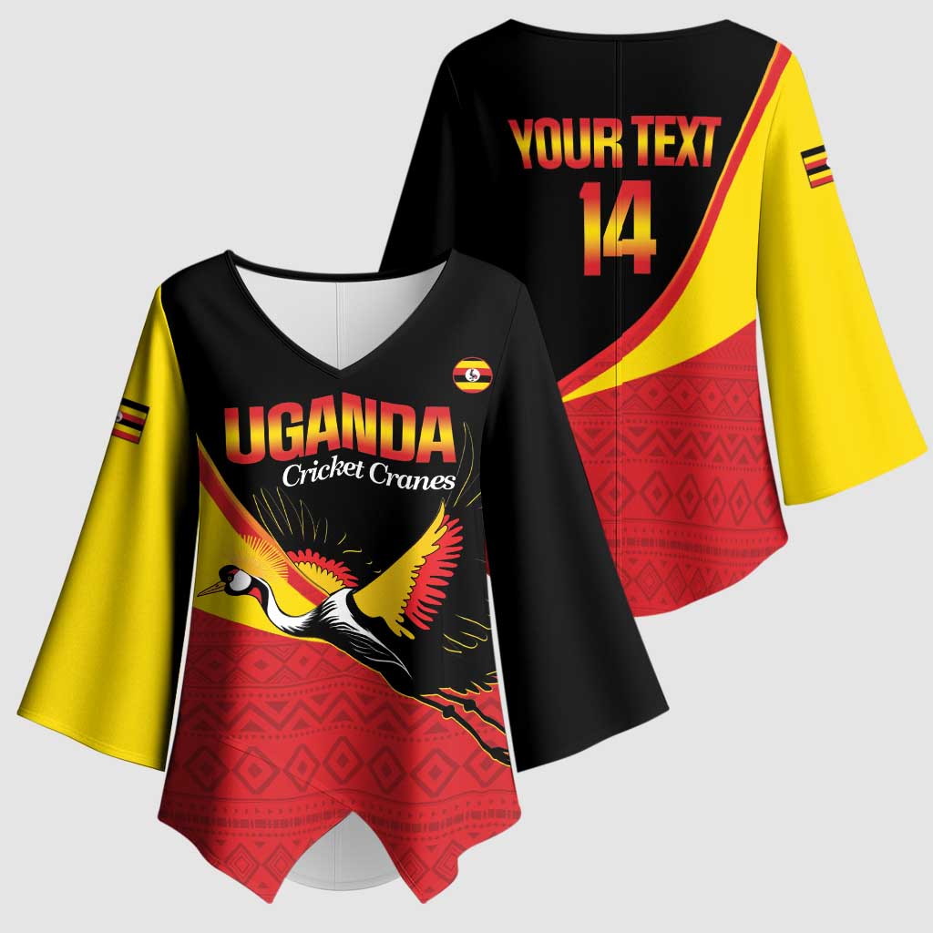 Custom Uganda Cricket Kimono Sleeve Blouse Go Cranes African Pattern