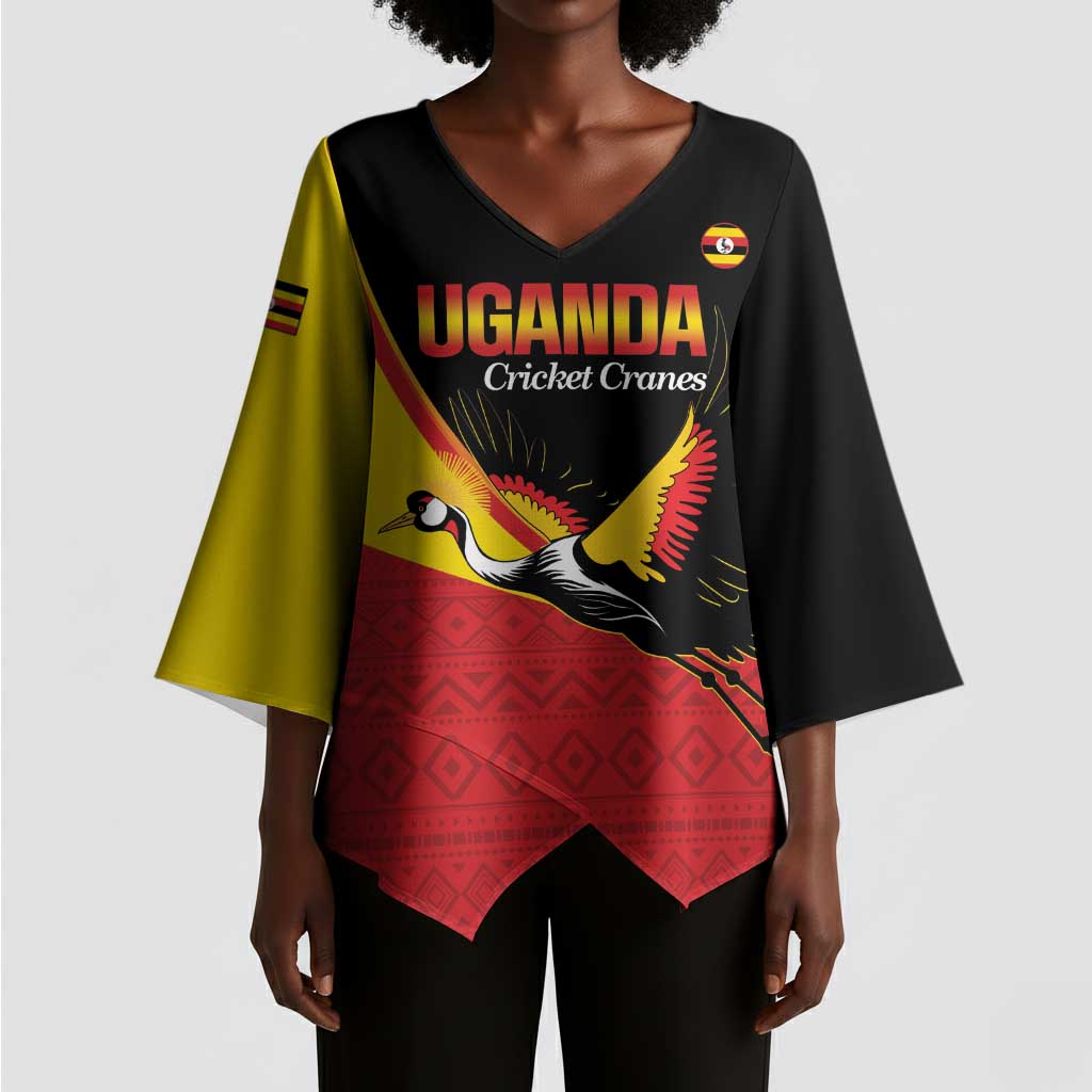 Custom Uganda Cricket Kimono Sleeve Blouse Go Cranes African Pattern