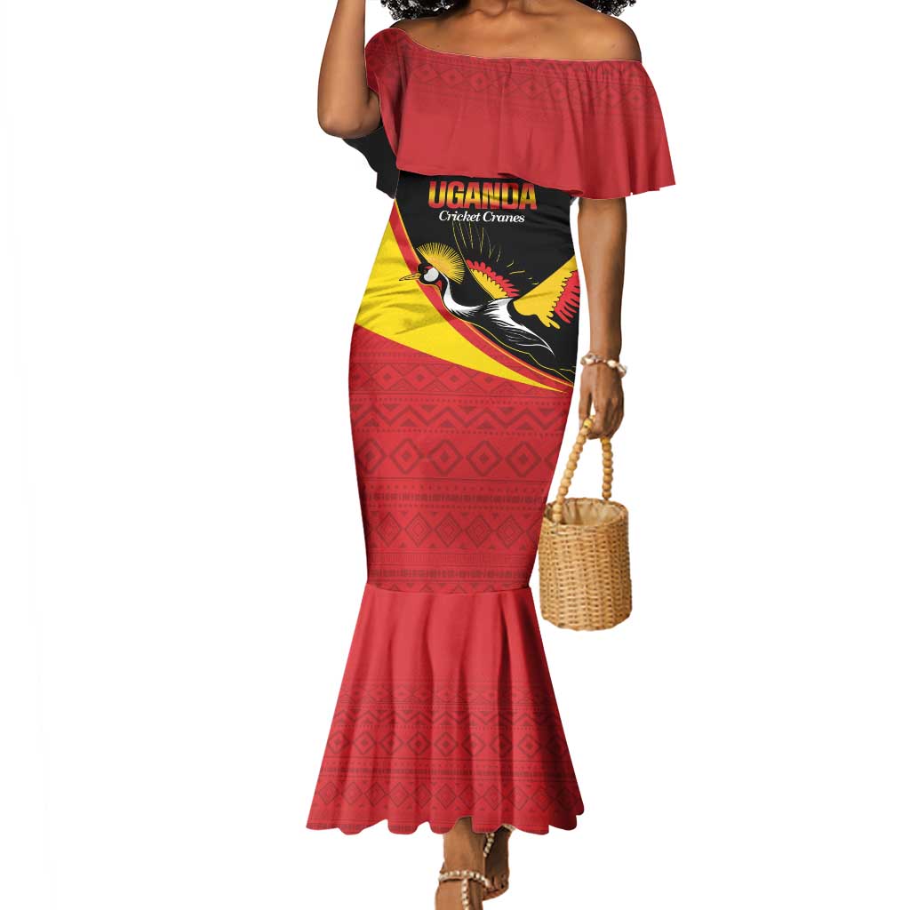 Afro Cricket Uganda Custom Mermaid Dress Go Cranes African Pattern - African Pride