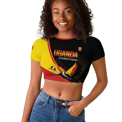 Afro Cricket Uganda Custom Raglan Cropped T shirt Go Cranes African Pattern - African Pride