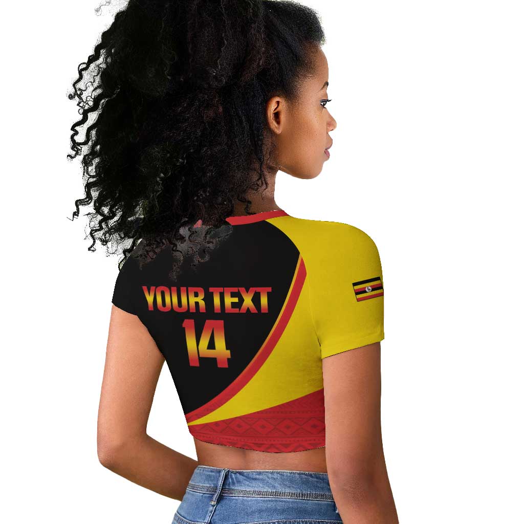 Afro Cricket Uganda Custom Raglan Cropped T shirt Go Cranes African Pattern - African Pride