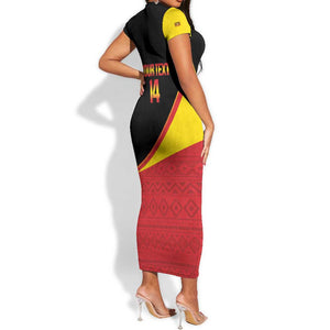 Afro Cricket Uganda Custom Short Sleeve Bodycon Dress Go Cranes African Pattern - African Pride