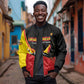 Afro Cricket Uganda Custom Sleeve Zip Bomber Jacket Go Cranes African Pattern - African Pride