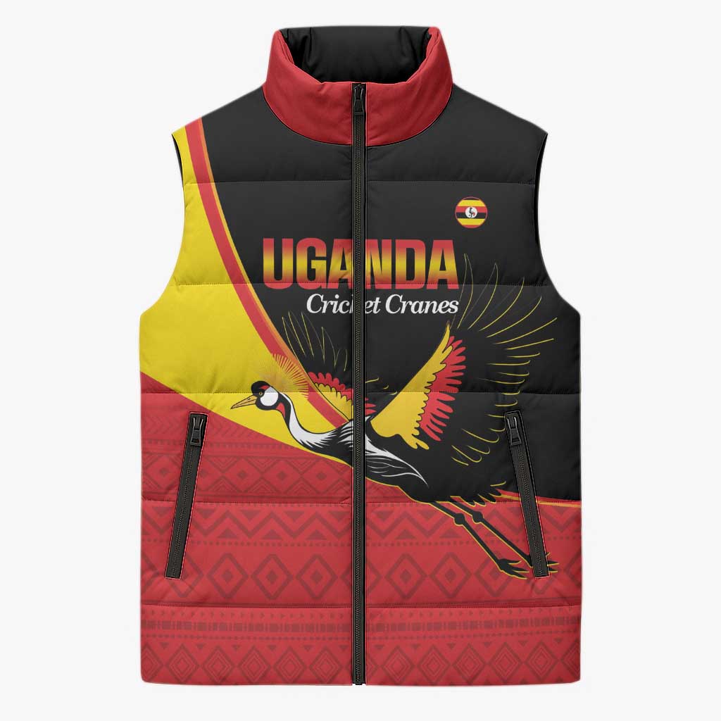 Custom Uganda Cricket Sleeveless Puffer Jacket Go Cranes African Pattern