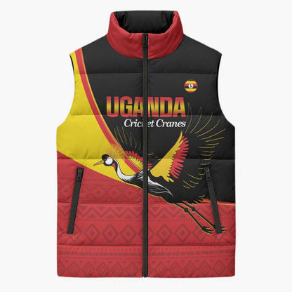 Custom Uganda Cricket Sleeveless Puffer Jacket Go Cranes African Pattern