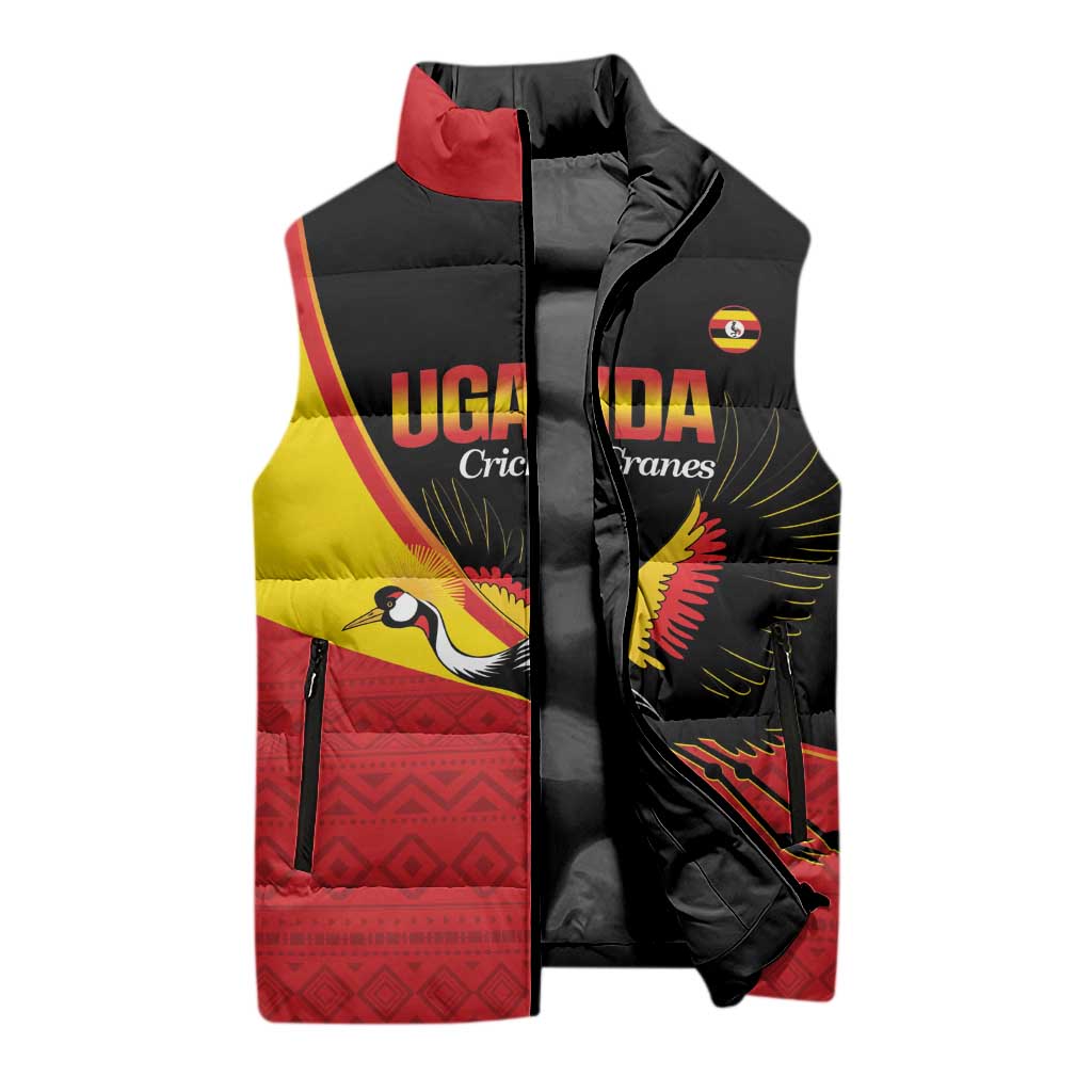 Custom Uganda Cricket Sleeveless Puffer Jacket Go Cranes African Pattern
