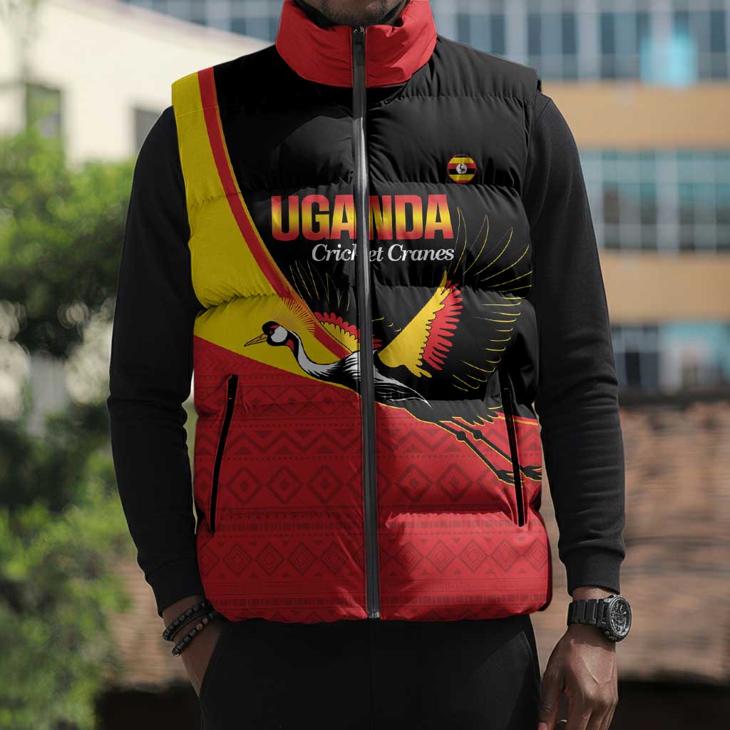 Custom Uganda Cricket Sleeveless Puffer Jacket Go Cranes African Pattern
