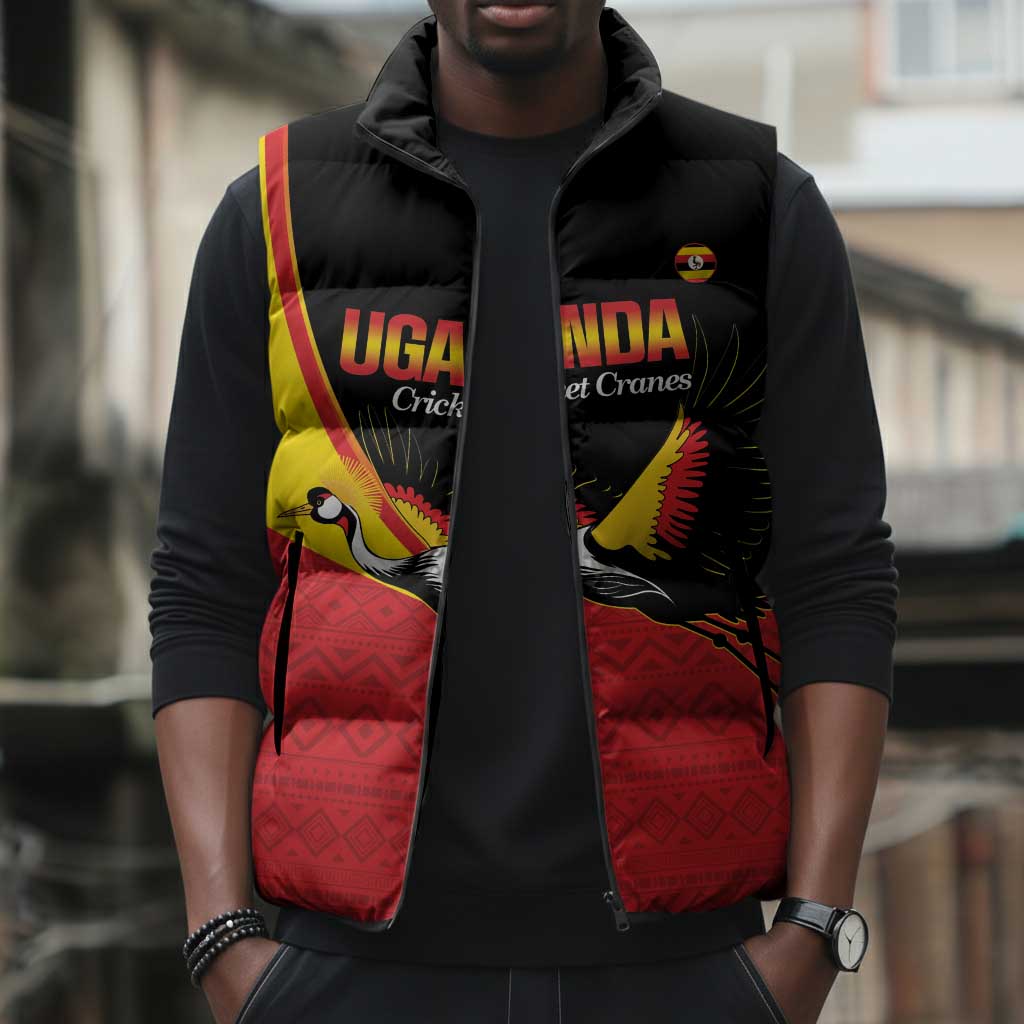 Custom Uganda Cricket Sleeveless Puffer Jacket Go Cranes African Pattern
