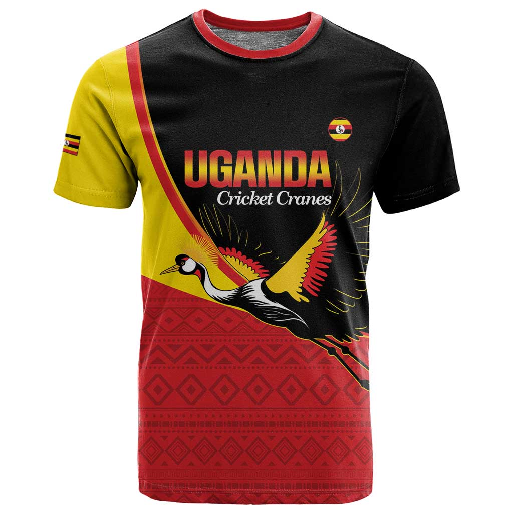 Afro Cricket Uganda Custom T shirt Go Cranes African Pattern - African Pride