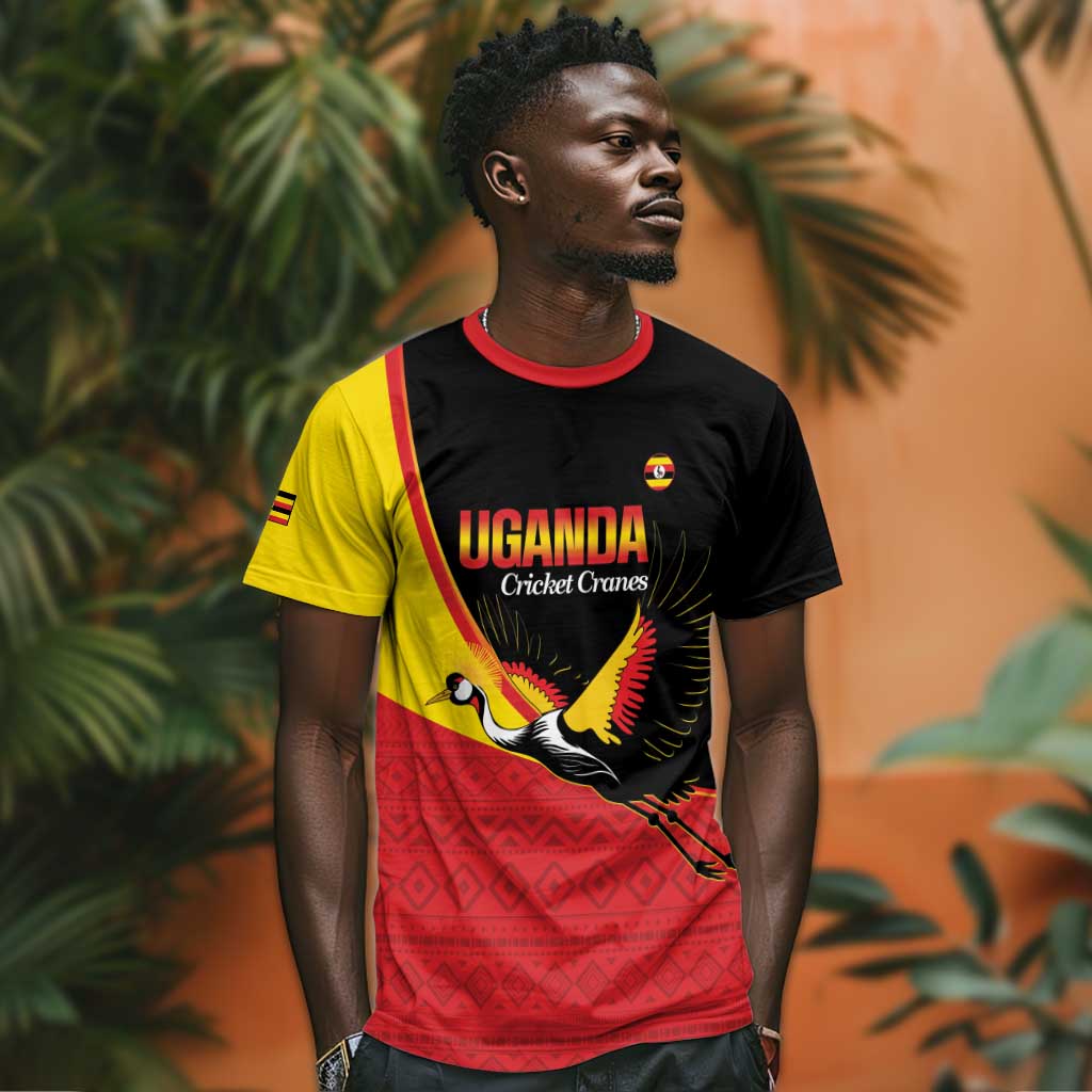 Afro Cricket Uganda Custom T shirt Go Cranes African Pattern - African Pride