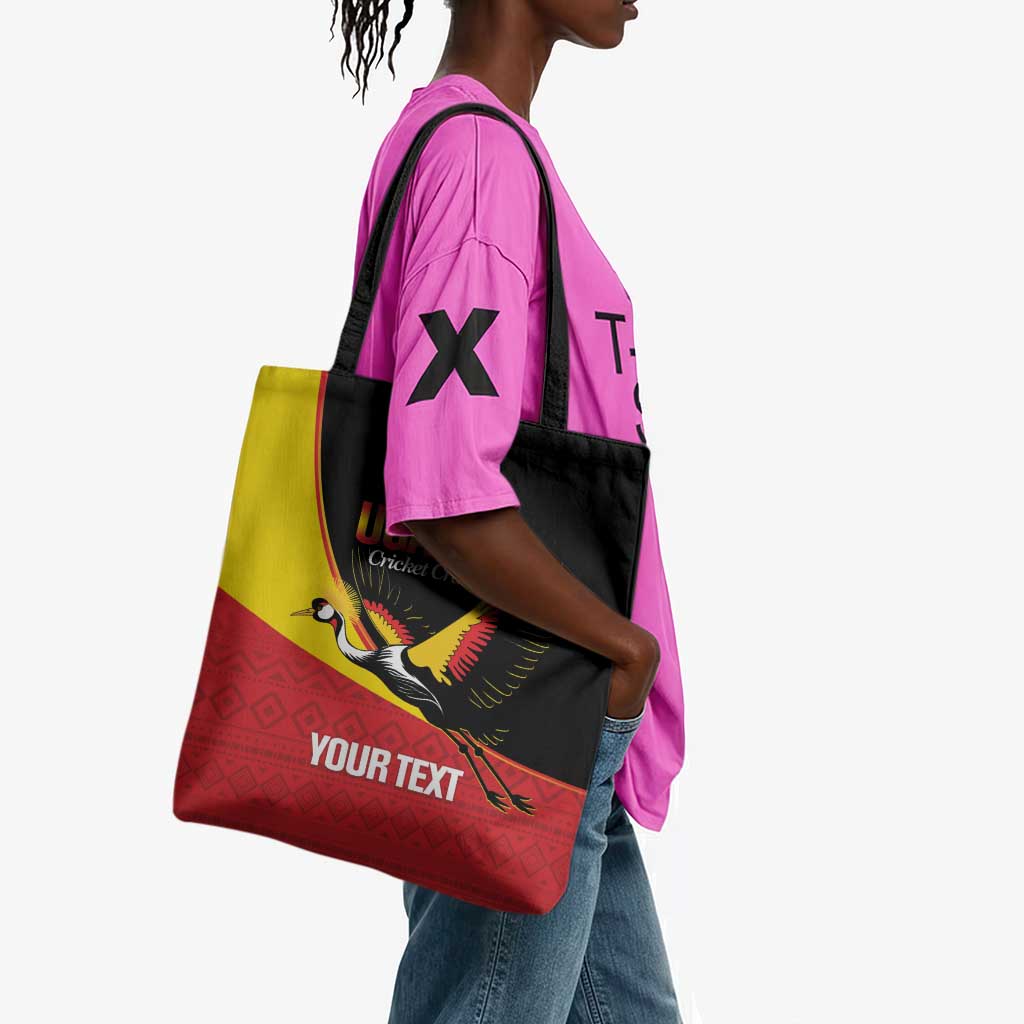 Custom Uganda Cricket Tote Bag Go Cranes African Pattern