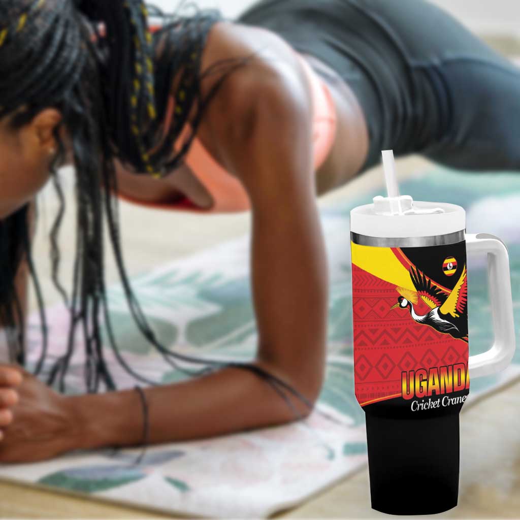 Afro Cricket Uganda Custom Tumbler With Handle Go Cranes African Pattern - African Pride