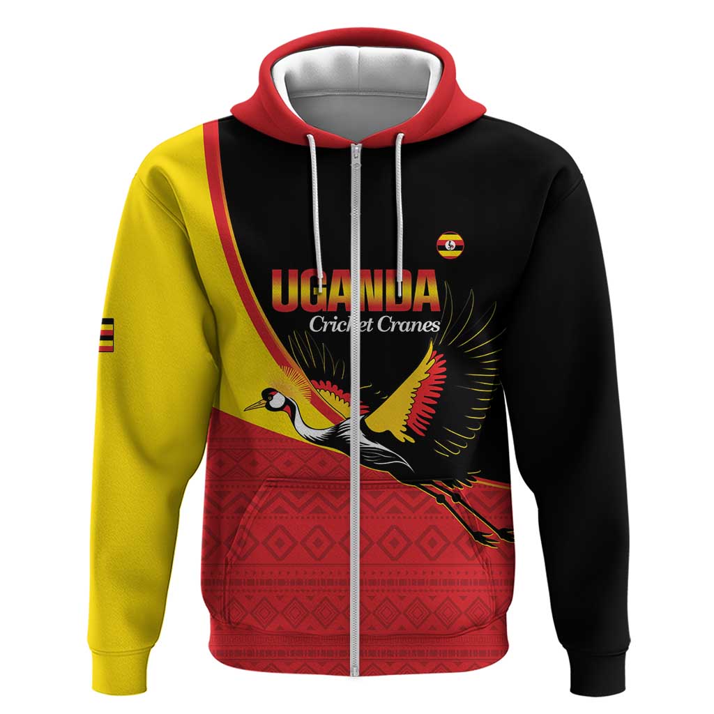 Afro Cricket Uganda Custom Zip Hoodie Go Cranes African Pattern - African Pride