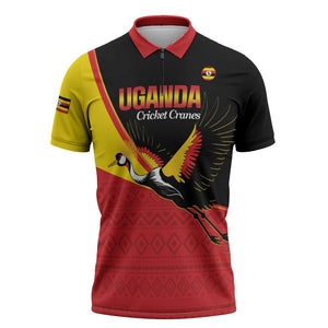 Custom Uganda Cricket Zipper Polo Shirt Go Cranes African Pattern
