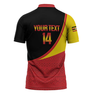 Custom Uganda Cricket Zipper Polo Shirt Go Cranes African Pattern