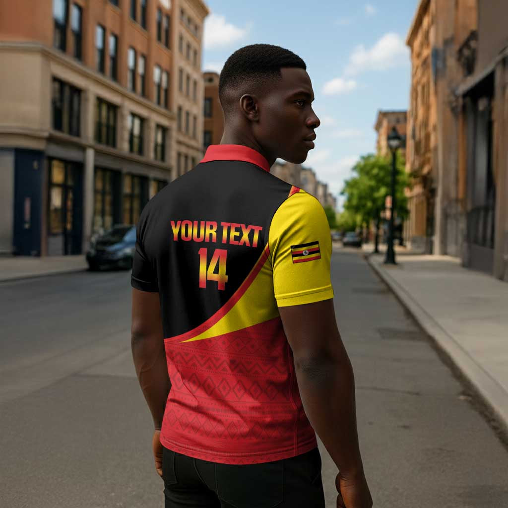 Custom Uganda Cricket Zipper Polo Shirt Go Cranes African Pattern