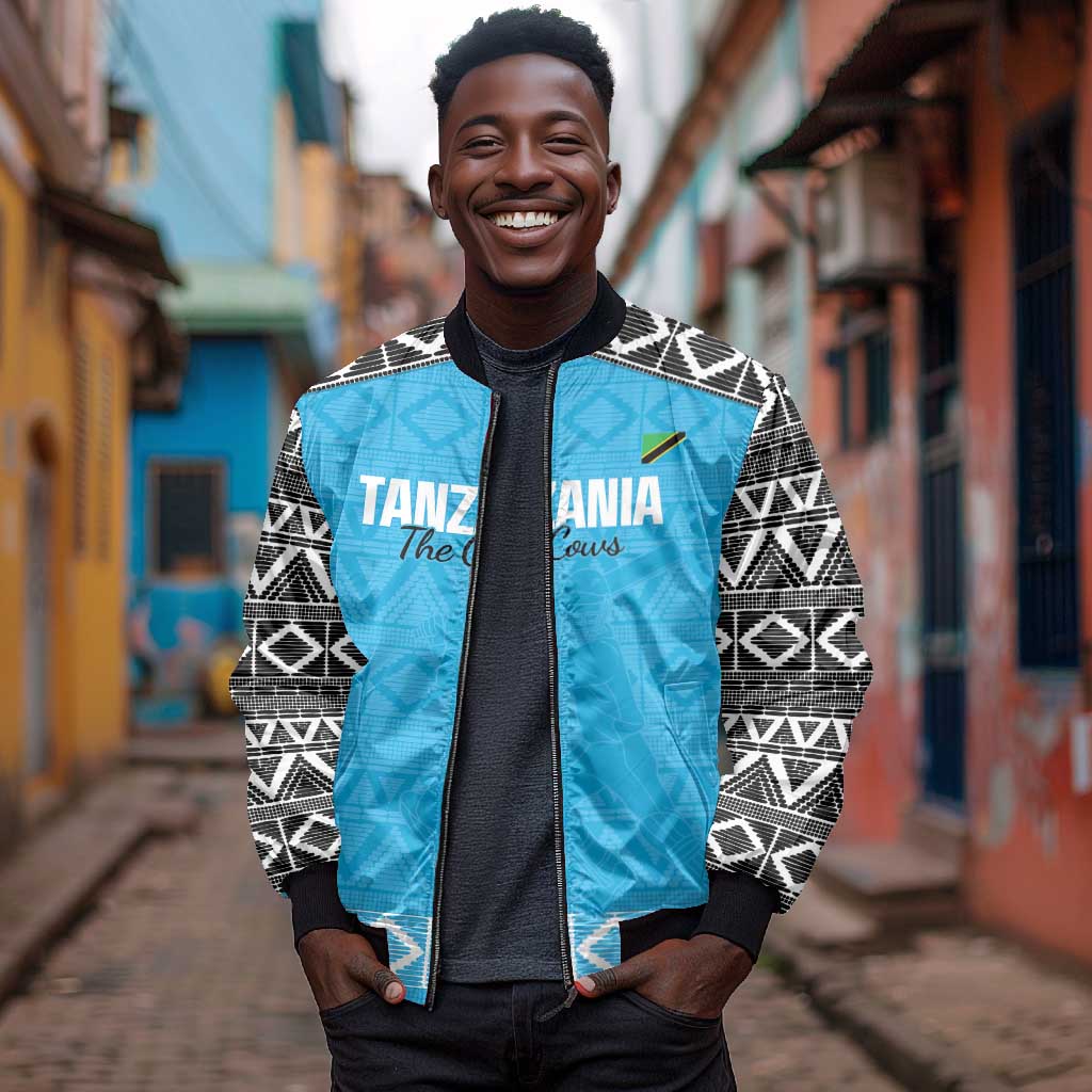 Afro Cricket Tanzania Custom Bomber Jacket Go Cows Sporty African Pattern - African Pride
