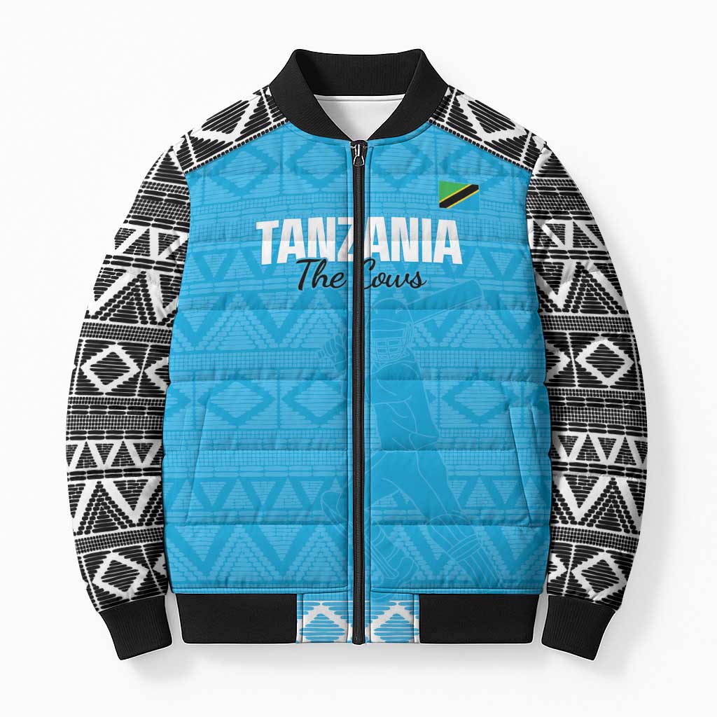 Custom Tanzania Cricket Bomber Puffer Jacket Go Cows Sporty African Pattern
