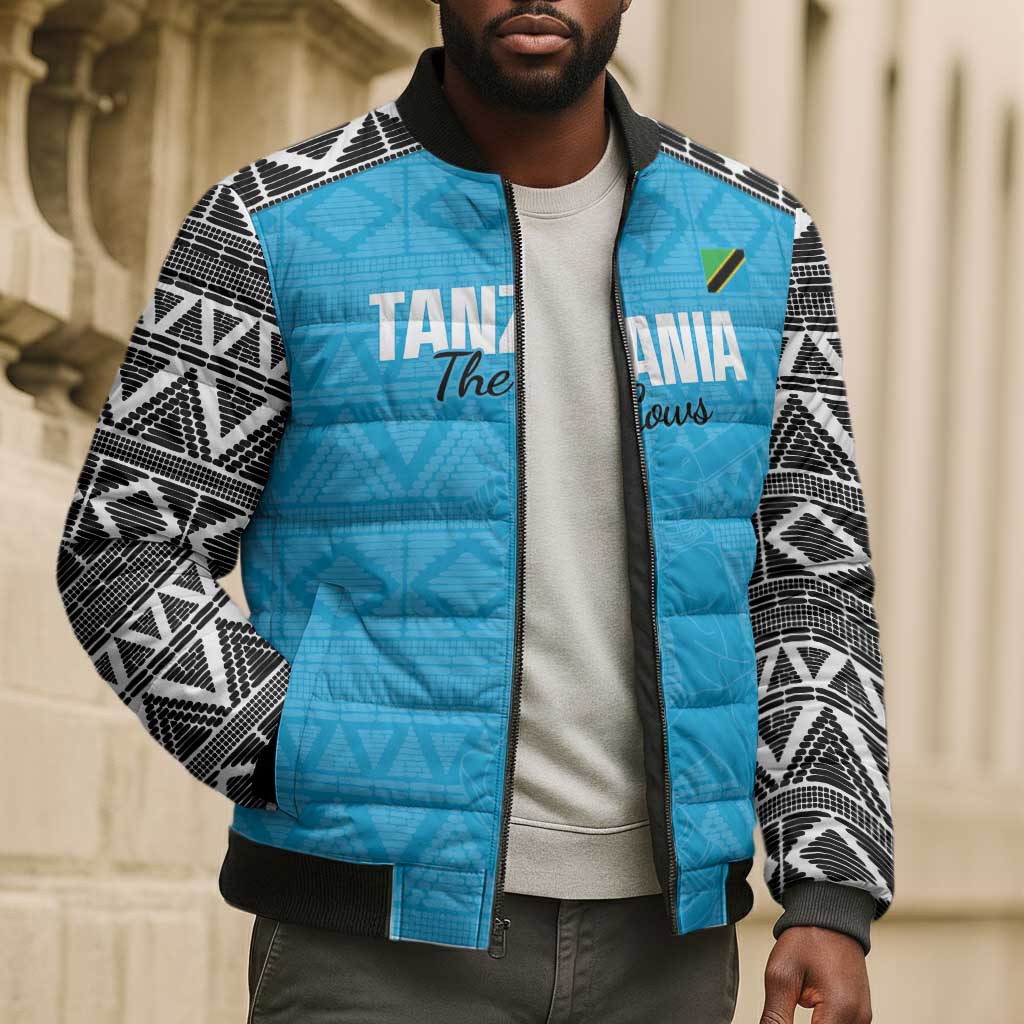 Custom Tanzania Cricket Bomber Puffer Jacket Go Cows Sporty African Pattern