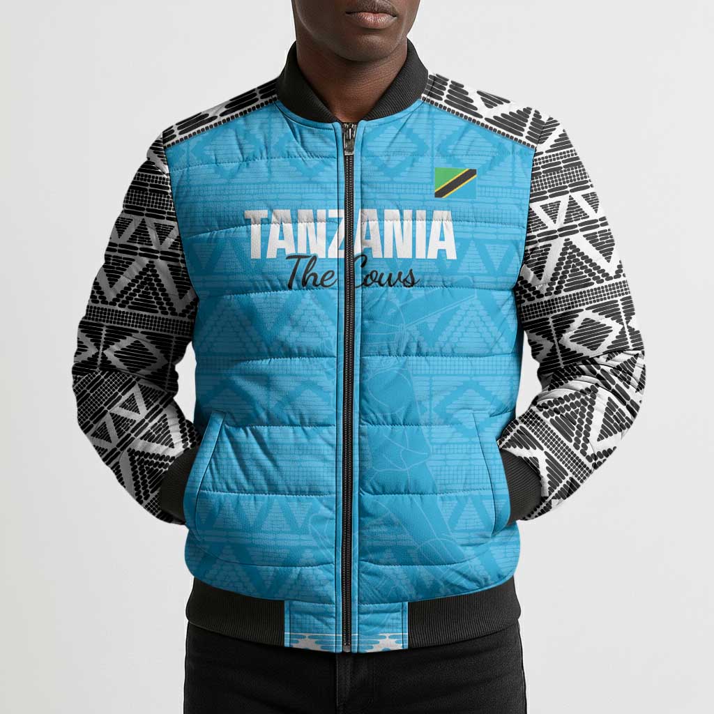 Custom Tanzania Cricket Bomber Puffer Jacket Go Cows Sporty African Pattern