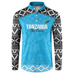 Custom Tanzania Cricket Button Sweatshirt Go Cows Sporty African Pattern
