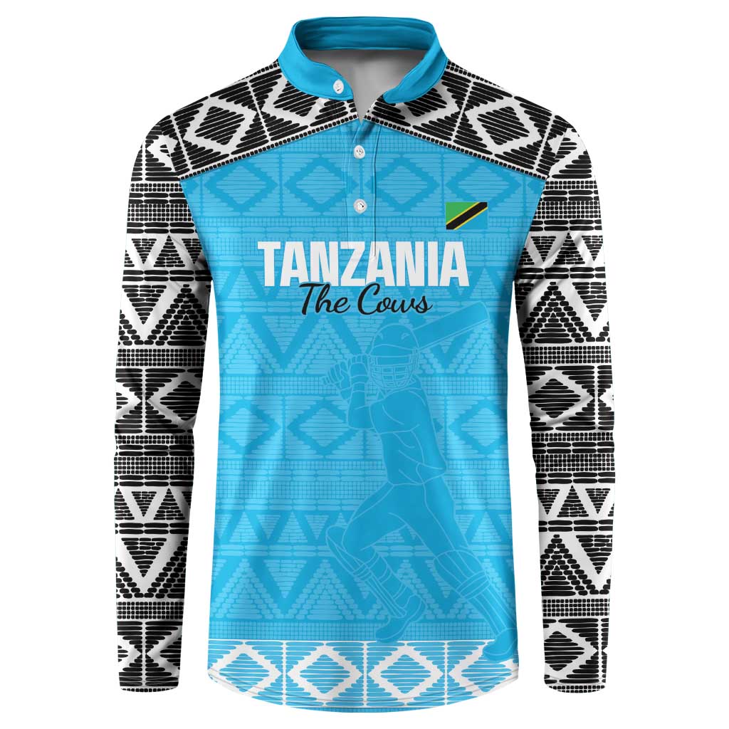 Custom Tanzania Cricket Button Sweatshirt Go Cows Sporty African Pattern