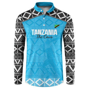 Custom Tanzania Cricket Button Sweatshirt Go Cows Sporty African Pattern
