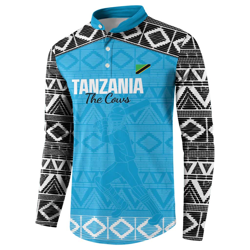 Custom Tanzania Cricket Button Sweatshirt Go Cows Sporty African Pattern