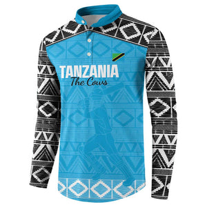 Custom Tanzania Cricket Button Sweatshirt Go Cows Sporty African Pattern
