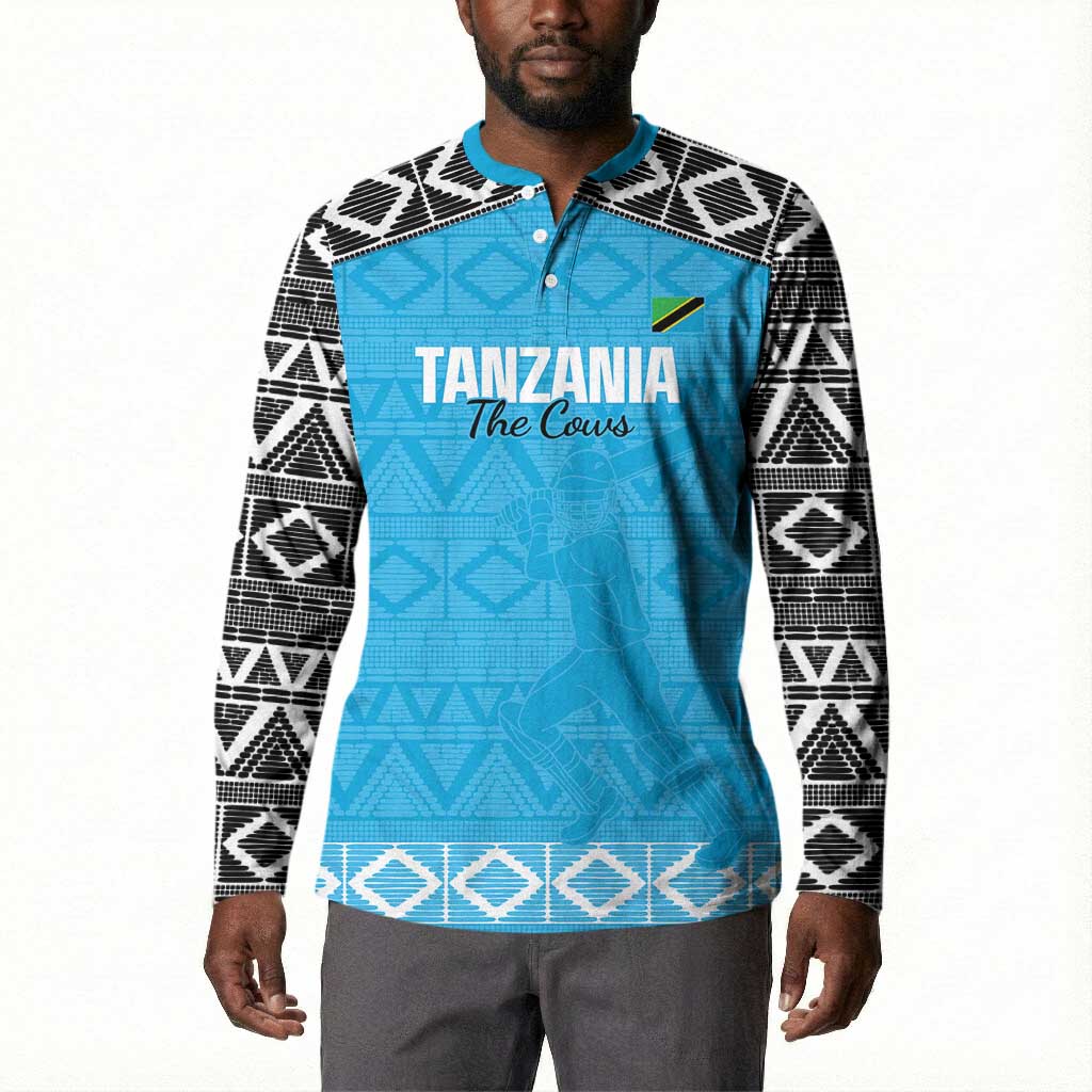 Custom Tanzania Cricket Button Sweatshirt Go Cows Sporty African Pattern