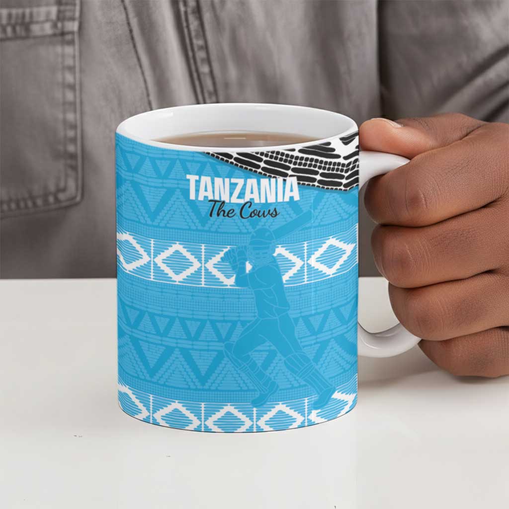 Custom Tanzania Cricket Ceramic Mug Go Cows Sporty African Pattern