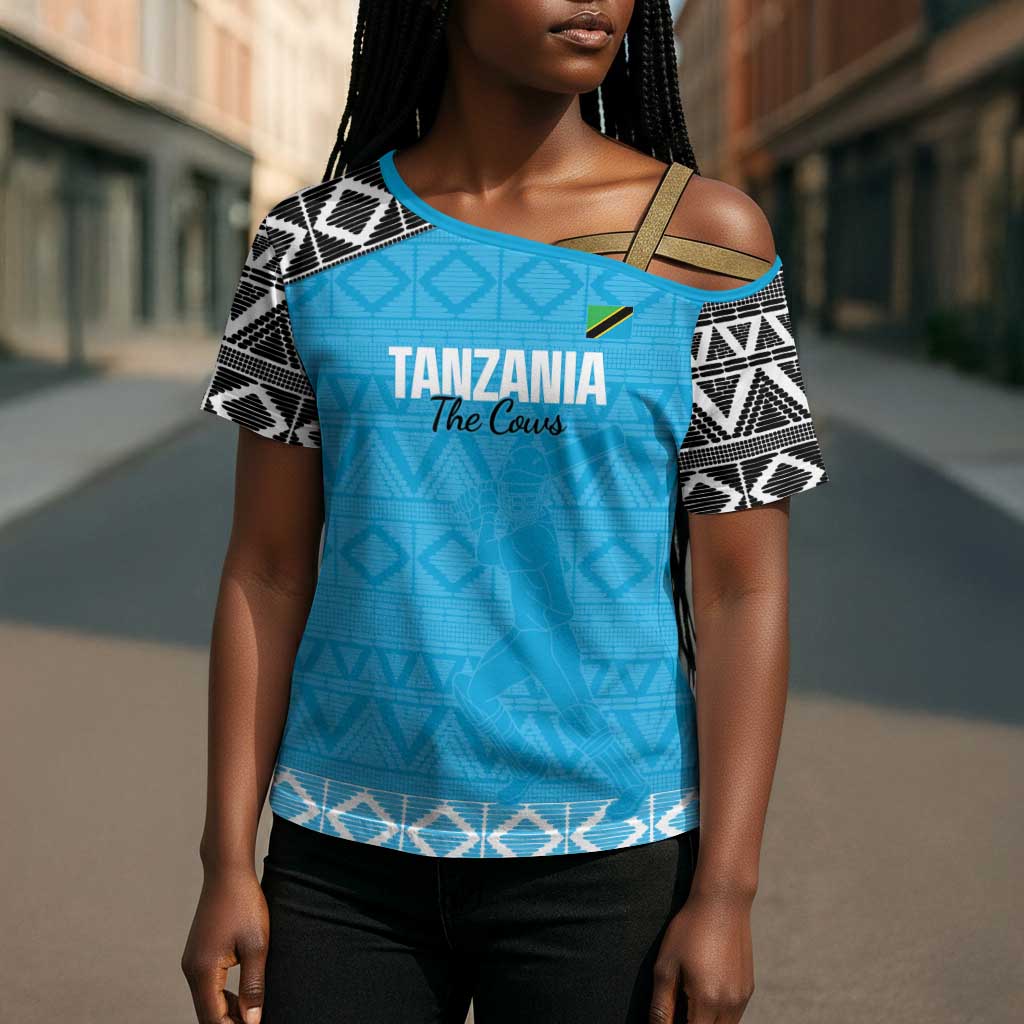 Custom Tanzania Cricket Cross Shoulder Shirt Go Cows Sporty African Pattern