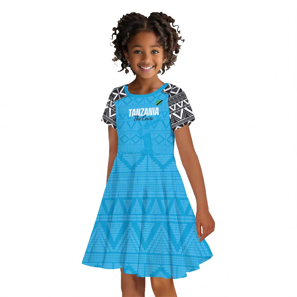Afro Cricket Tanzania Custom Kid Short Sleeve Dress Go Cows Sporty African Pattern - African Pride