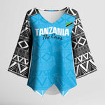 Custom Tanzania Cricket Kimono Sleeve Blouse Go Cows Sporty African Pattern