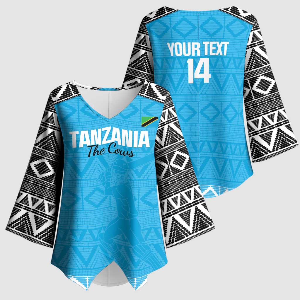 Custom Tanzania Cricket Kimono Sleeve Blouse Go Cows Sporty African Pattern