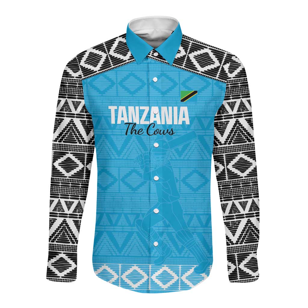 Afro Cricket Tanzania Custom Long Sleeve Button Shirt Go Cows Sporty African Pattern - African Pride