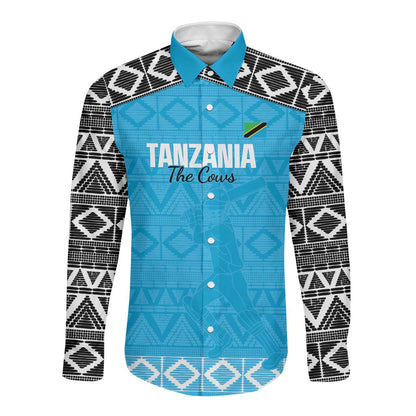 Afro Cricket Tanzania Custom Long Sleeve Button Shirt Go Cows Sporty African Pattern - African Pride