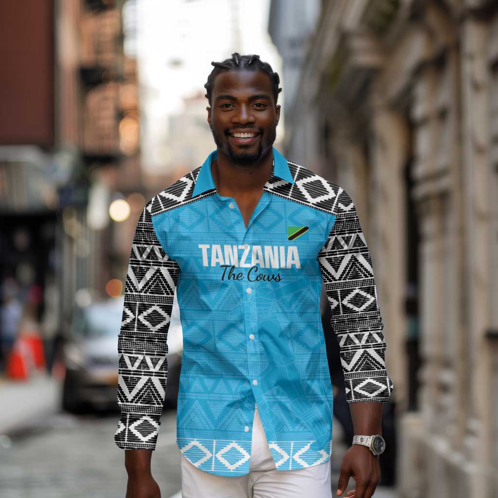 Afro Cricket Tanzania Custom Long Sleeve Button Shirt Go Cows Sporty African Pattern - African Pride