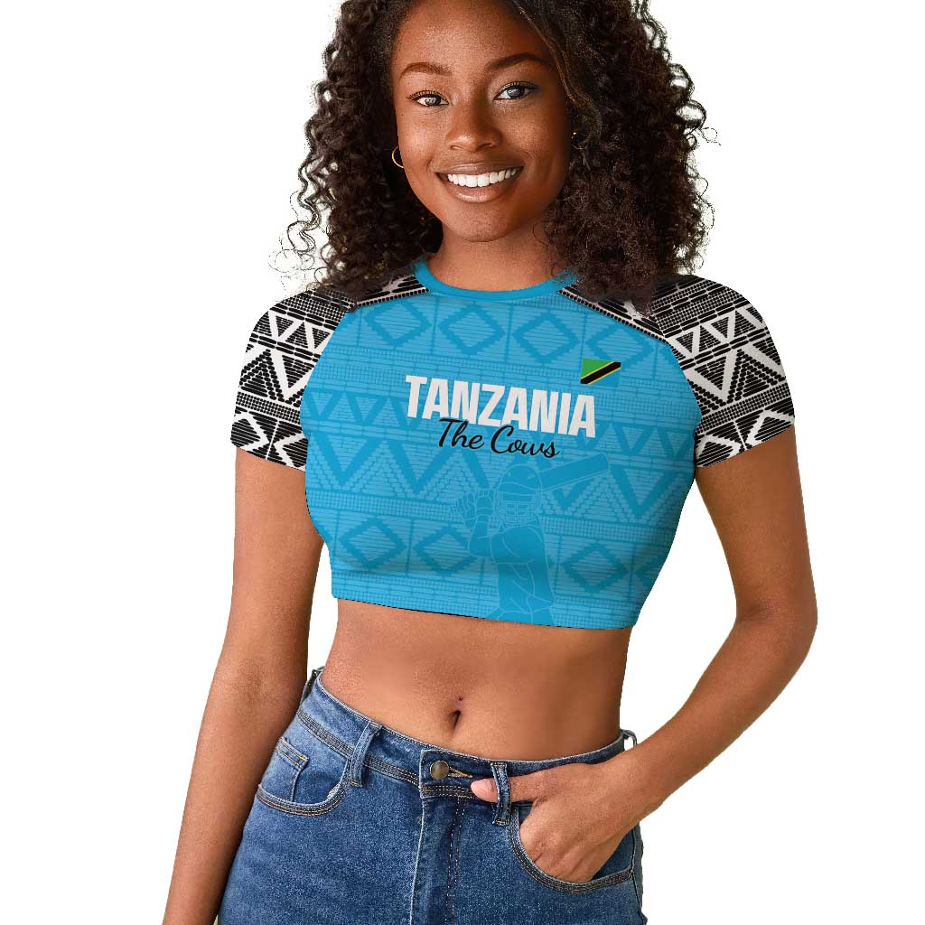 Afro Cricket Tanzania Custom Raglan Cropped T shirt Go Cows Sporty African Pattern - African Pride