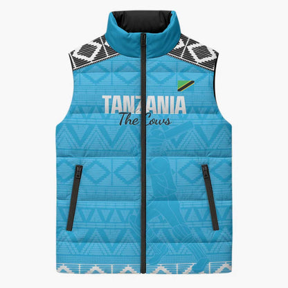 Custom Tanzania Cricket Sleeveless Puffer Jacket Go Cows Sporty African Pattern