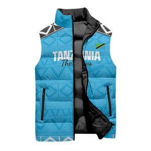 Custom Tanzania Cricket Sleeveless Puffer Jacket Go Cows Sporty African Pattern