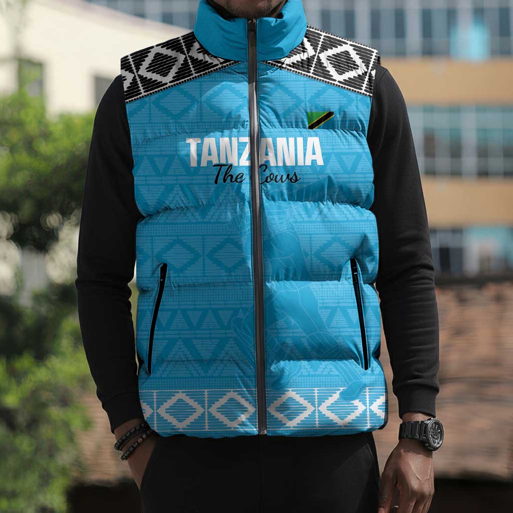 Custom Tanzania Cricket Sleeveless Puffer Jacket Go Cows Sporty African Pattern