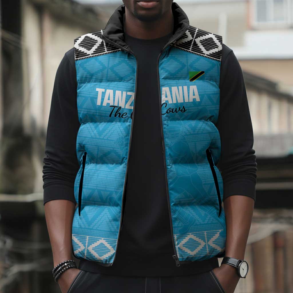 Custom Tanzania Cricket Sleeveless Puffer Jacket Go Cows Sporty African Pattern