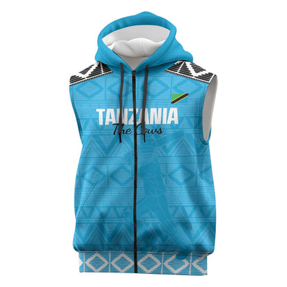 Afro Cricket Tanzania Custom Sleeveless Zip Hoodie Go Cows Sporty African Pattern - African Pride
