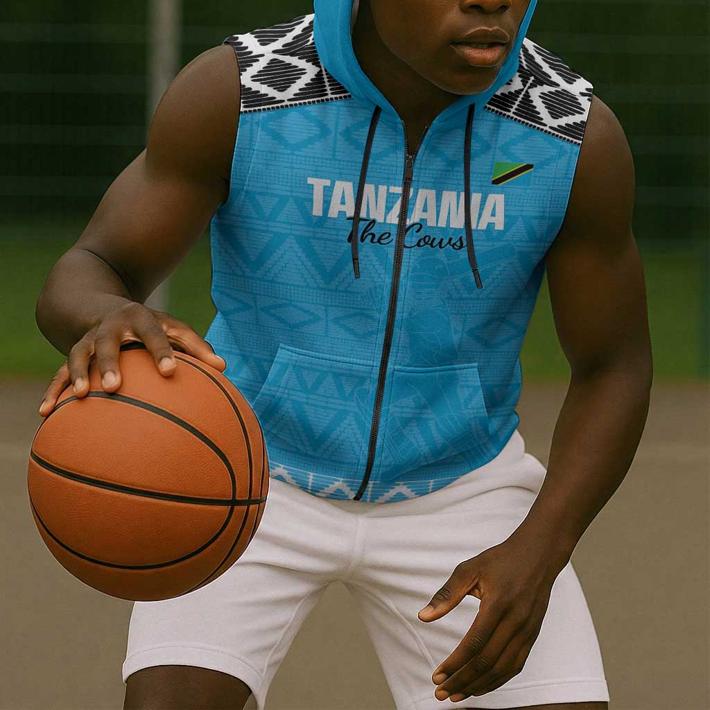 Afro Cricket Tanzania Custom Sleeveless Zip Hoodie Go Cows Sporty African Pattern - African Pride