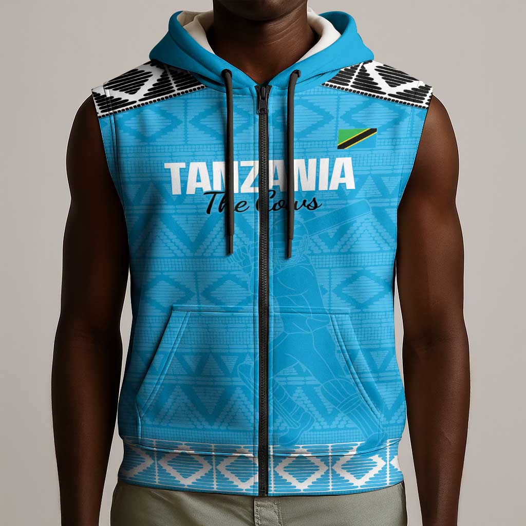 Afro Cricket Tanzania Custom Sleeveless Zip Hoodie Go Cows Sporty African Pattern - African Pride