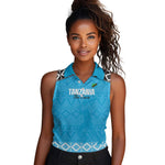 Afro Cricket Tanzania Custom Women Sleeveless Polo Shirt Go Cows Sporty African Pattern - African Pride