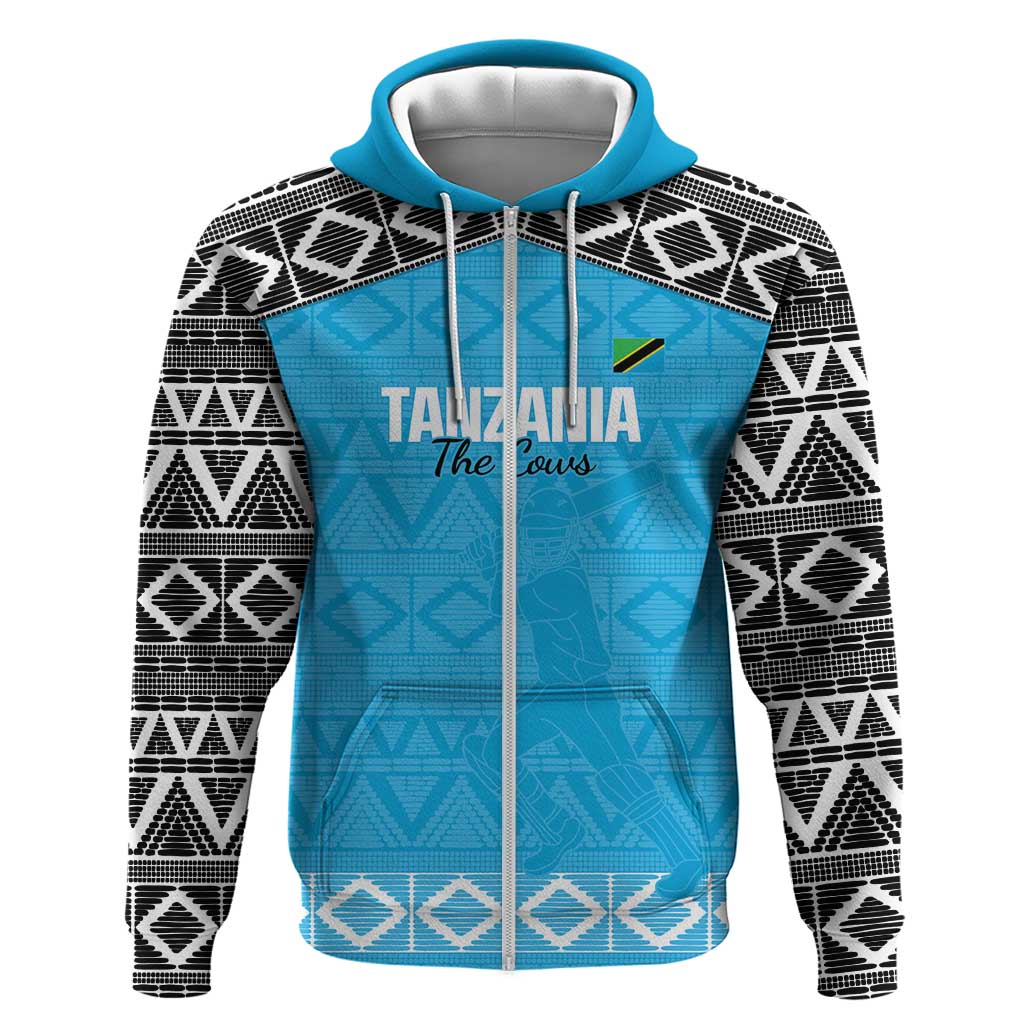 Afro Cricket Tanzania Custom Zip Hoodie Go Cows Sporty African Pattern - African Pride